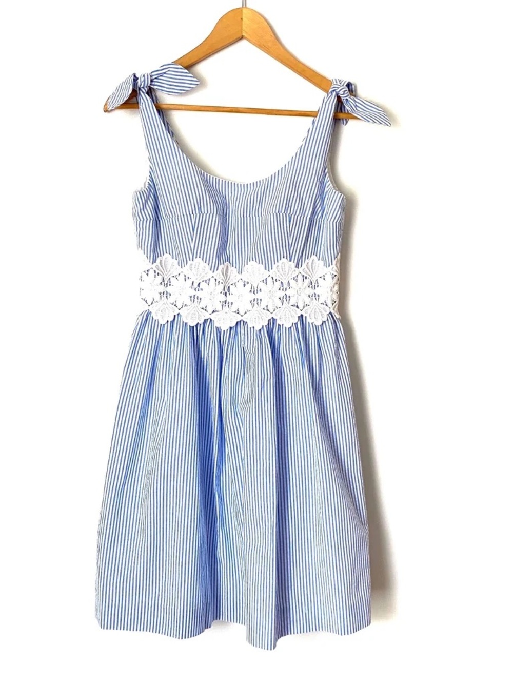 Lilly Pulitzer Blue Stripe Tie-Shoulder Dress with Lace Waist